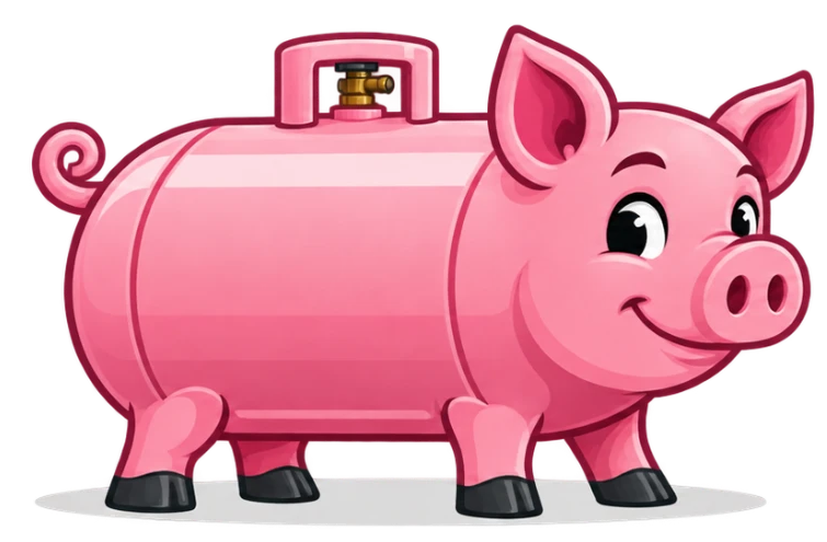 PropanePig mascot shaped like a propane tank